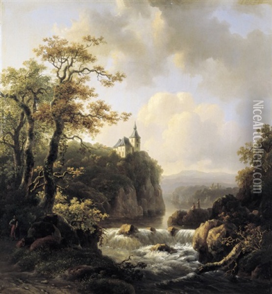 Rotlandschap Met Kasteel En Waterval Oil Painting - Willem De Klerk