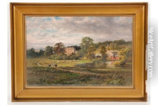 Cattle By The River Oil Painting - Robert Gallon