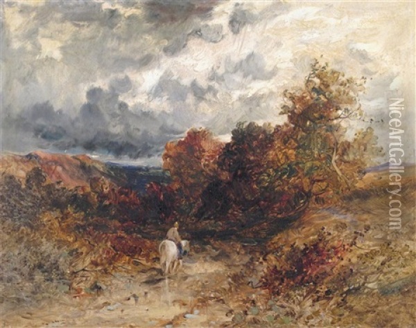 Figure On A Horse In An Autumn Landscape Oil Painting - David Cox the Younger