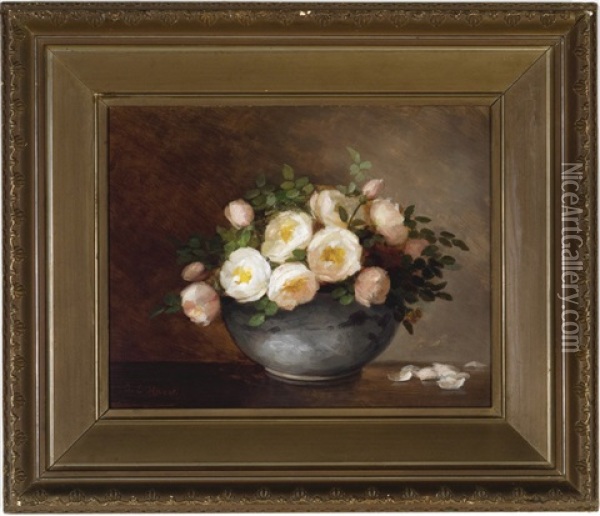 Blush Roses In A Bowl Oil Painting - Anna Eliza Hardy