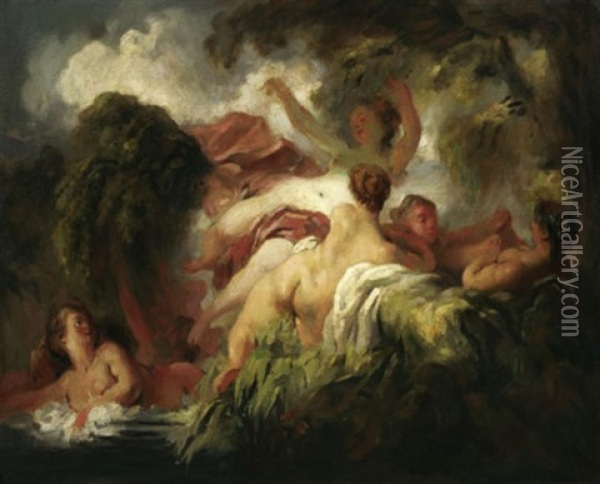 Les Baigneuses Oil Painting - Jean-Honore Fragonard