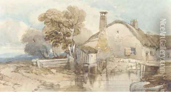 A cottage by a stream Oil Painting - William Leighton Leitch