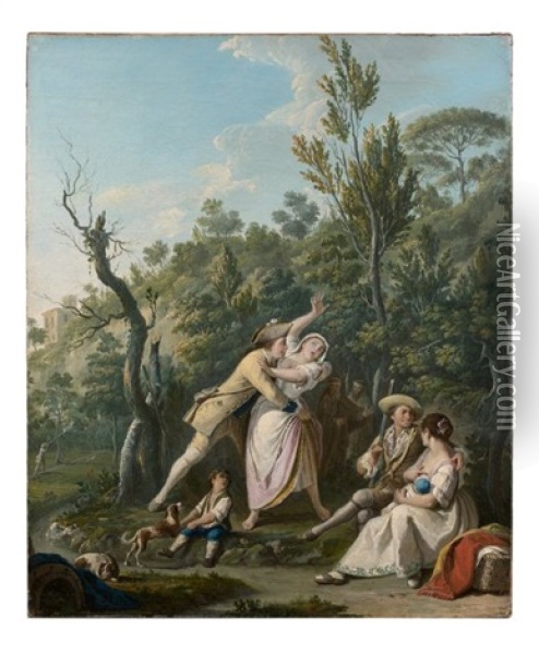 La Halte De Chasse Galante Oil Painting - Pietro Fabris
