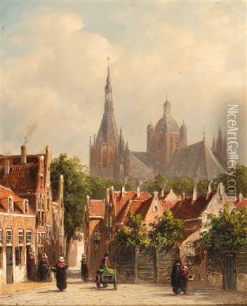 Sunny Street Near The Sint-janskathedraal, 's Hertogenbosch Oil Painting - Pieter Gerardus Vertin