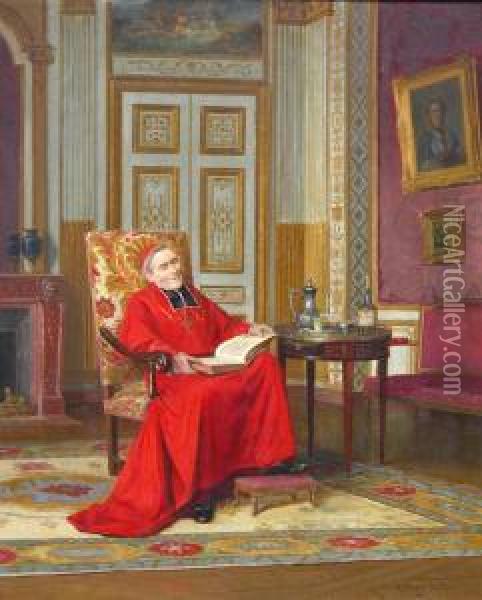 Lezende Kardinaal - Cardinal A La Lecture. Oil Painting - Victor Marais-Milton