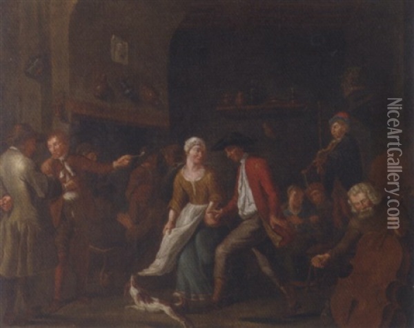 A Wedding Dance: An Interior With Peasants Dancing To The Music Of A Fiddler And A Cellist Oil Painting - Jan Josef Horemans the Elder