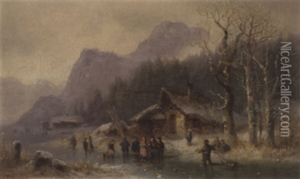 Eisvergnugen-motiv An Der Laar, Tirol Oil Painting - Anton Doll