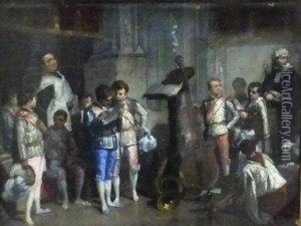 Choristers At Seville Cathedral Oil Painting - Francisco Javier Amerigo Y Aparici