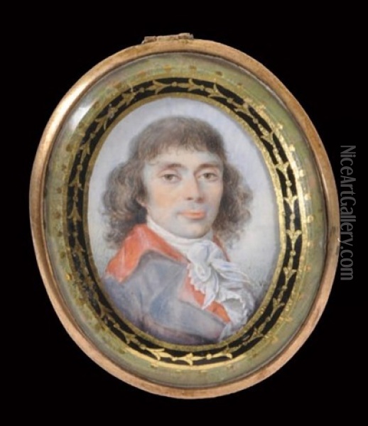 Portrait D'homme A La Chevelure Imposante En Redingote Bleue Oil Painting - Antoine Paul Vincent