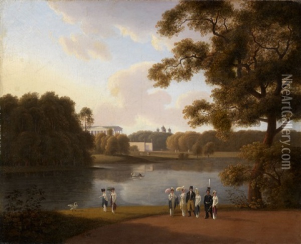 View Of The Great Lake And The Cameron Gallery At Tsarskoe Selo Oil Painting - Andrei Efimovich Martynov