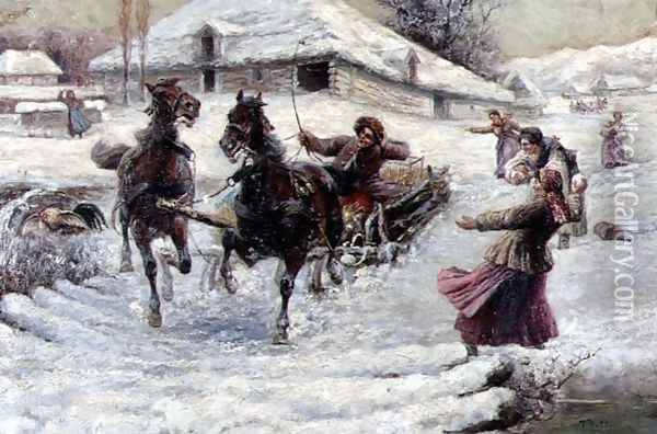 The Snowball Fight Oil Painting - R. Rollin