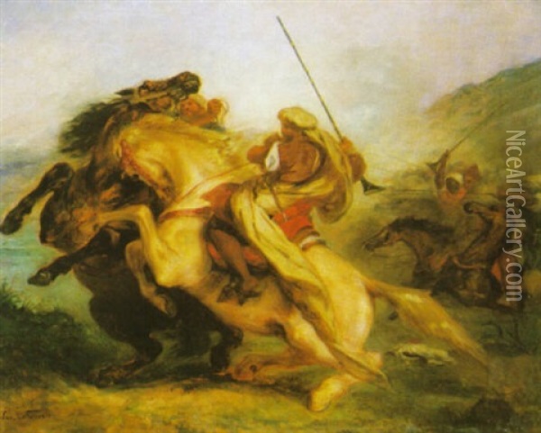 Choc De Cavaliers Arabes Oil Painting - Eugene Delacroix