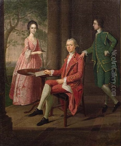 Three Figures Around A Table Oil Painting - Arthur Devis