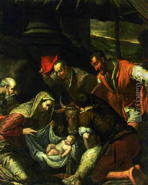 The Adoration Of The Shepherds Oil Painting - Jacopo dal Ponte Bassano