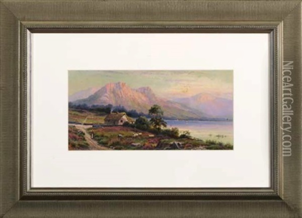 Luminous Highland View With Sheep Grazing In The Foreground Oil Painting - Edgar Longstaffe