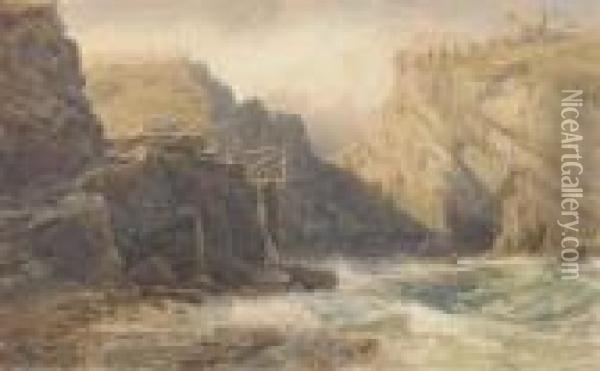 King Arthur's Castle, Tintagel, Cornwall Oil Painting - John Mogford