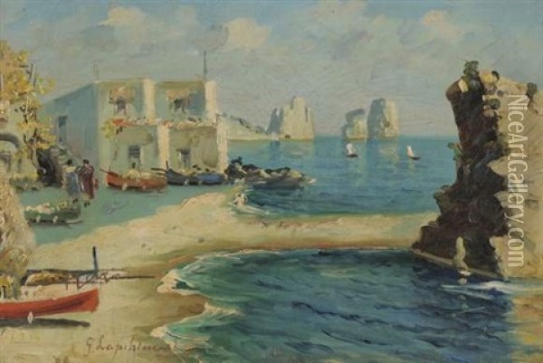 Vue De Capri Oil Painting - Georgi Alexandrovich Lapchine