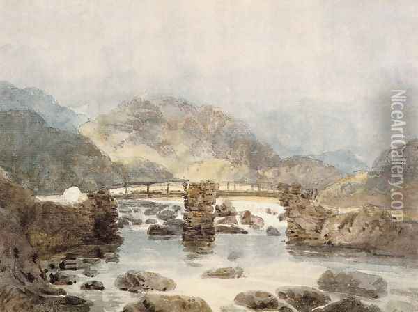 Bridge near Beddgelert (Snowdonia) Oil Painting - Thomas Girtin