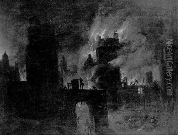 L'incendie D'une Ville (l'incendie De La Poudriere De Delft) Oil Painting - Adam de Colonia