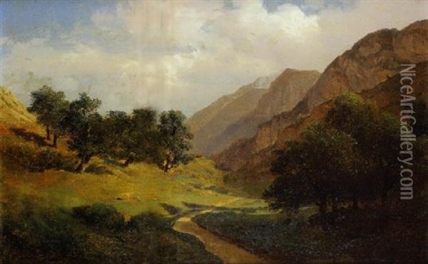 Paysage Au Chemin Oil Painting - Alexandre Calame