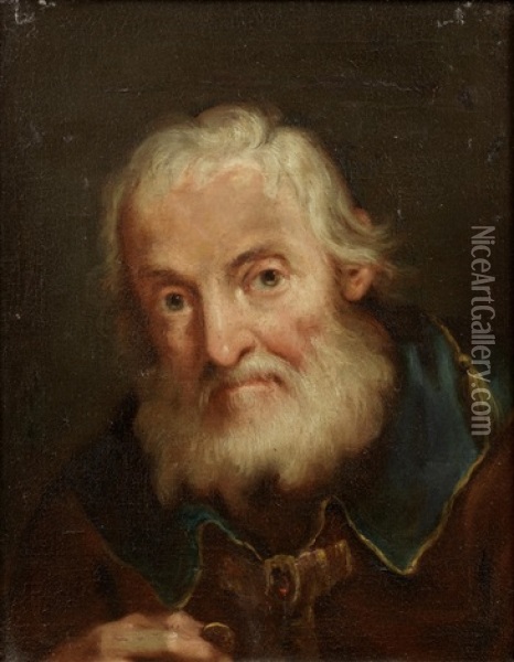 Portrait Of An Elderly Man, Bust-length, Holding A Coin Oil Painting - Bartolomeo Nazari