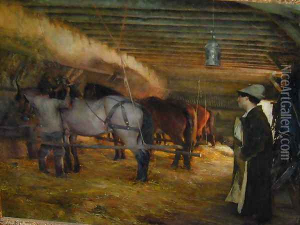 In the Stable Oil Painting - Pascal-Adolphe-Jean Dagnan-Bouveret