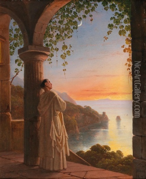 Monk In The Cloister On The Island Of Capri Oil Painting - Franz Ludwig Catel