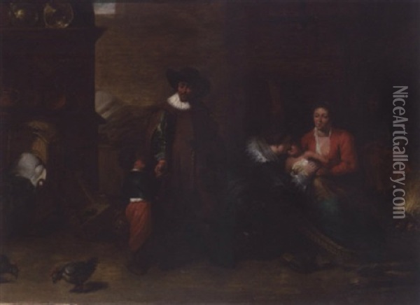 The Visit To The Wet-nurse Oil Painting - Egbert Lievensz van der Poel