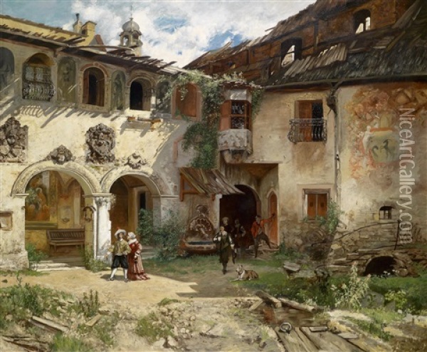 Hof Der Furstenburg Bei Burgeis (after Theodor V. Hormann) Oil Painting - Robert Russ