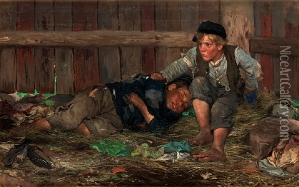 Polisen Kommer Oil Painting - August Malmstroem