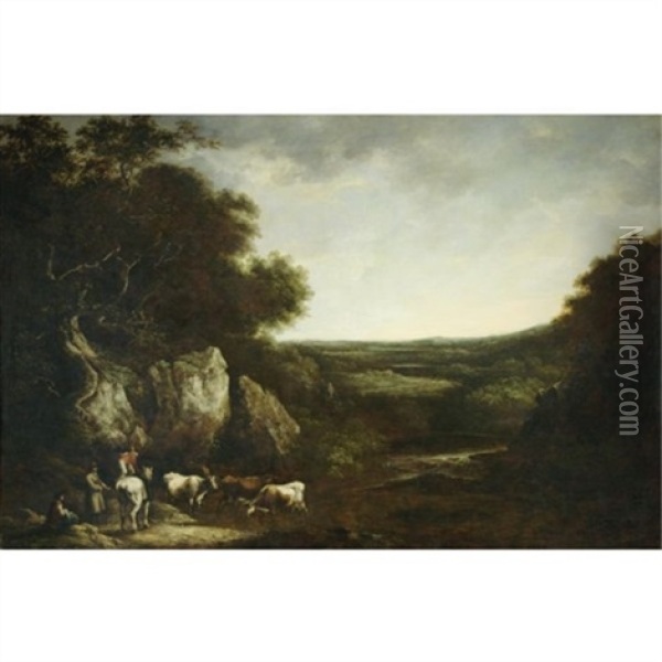 Drovers In A Landscape Oil Painting - Benjamin (of Bath) Barker