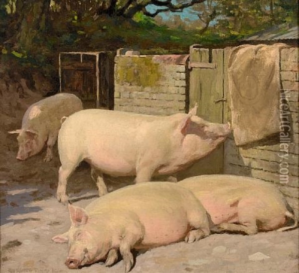 Porkers Resting Oil Painting - Gunning King