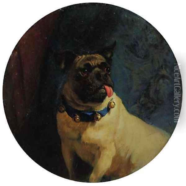 Pippin, a Pug dog with a Freemason collar Oil Painting - George Earl