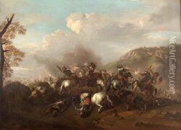 A Cavalry Skirmish Oil Painting - Jan von Huchtenburgh