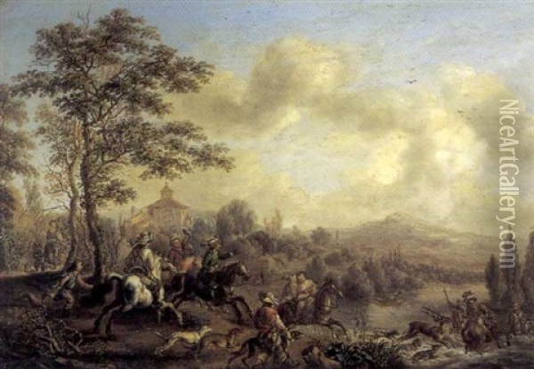 Scene De Chasse A Courre Oil Painting - Carel van Falens