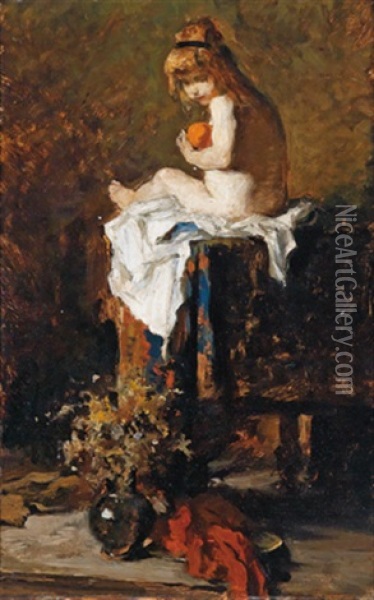 Das Kleine Modell (die Tochter Des Kunstlers) Oil Painting - Hermann Philips