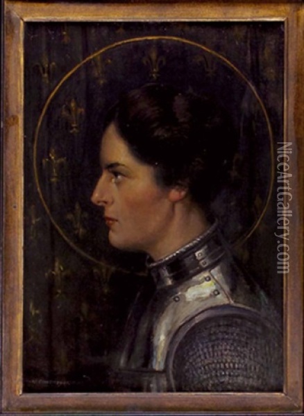 Portrait Einer Jungen Dame Im Profil Als Hl. Jeanne D'arc Oil Painting - Claus Meyer