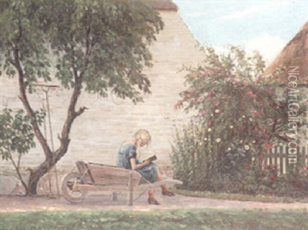 Girl In A Garden Oil Painting - Hans Hilsoe