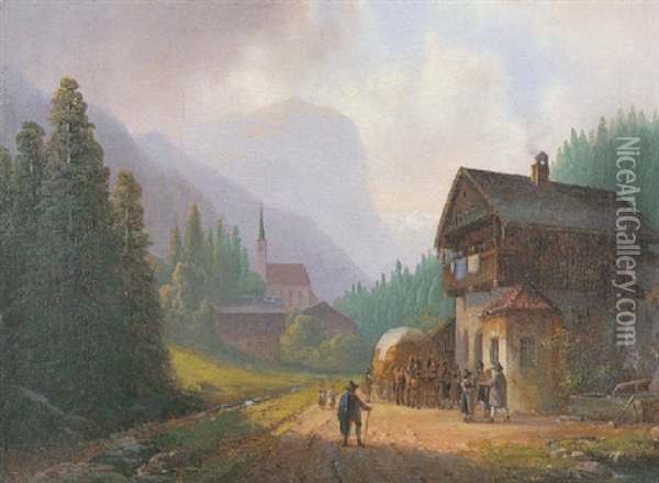 Gebirgsdorf (grainau?) Oil Painting - Anton Doll