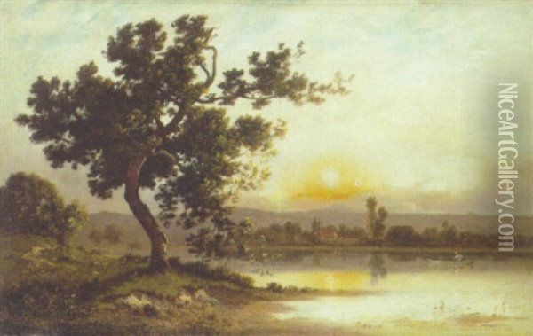 A Wooded Lake Oil Painting - Leon Richet