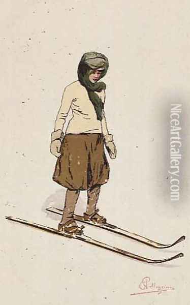 Woman skiing Oil Painting - Carlo Pellegrini