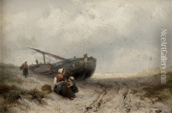 Fischerin Mit Ihrem Kind Am Strand Oil Painting - Johannes Hermanus Barend Koekkoek