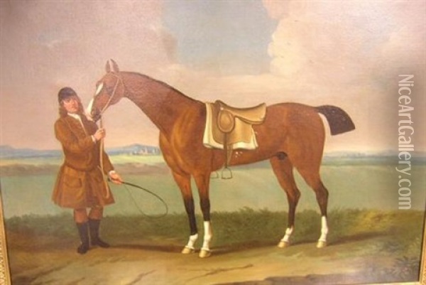 A Groom With A Bay Racehorse Oil Painting - James Seymour