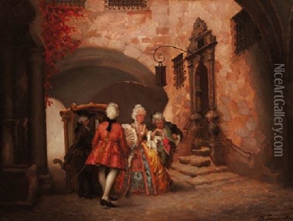Galante Szene Vor Dem Rathaustor In Rothenburg Ob Der Tauber Oil Painting - Robert Frank-Krauss