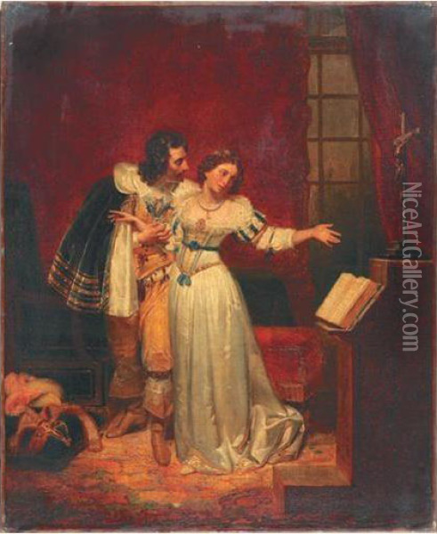 Les Adieux De Louis Xiii Et De Mademoiselle De Lafayette Oil Painting - Augustin Francois B. Desmoulins