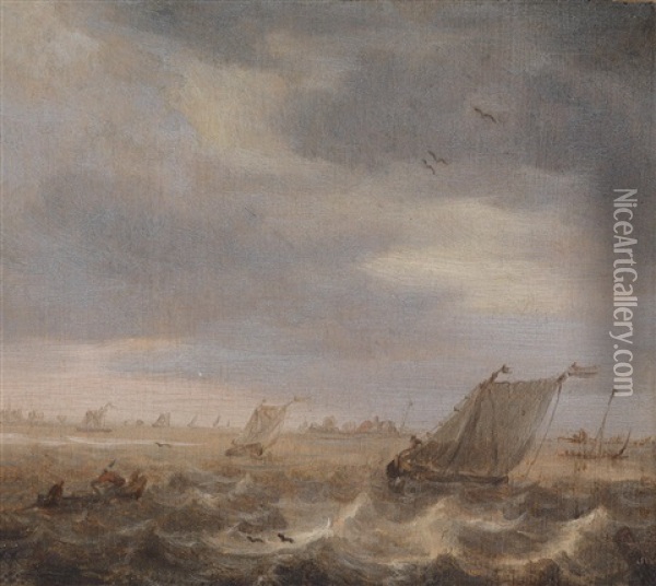 Fischerboote Auf Bewegtem Kustennahen Gewasser Oil Painting - Abraham Susenier