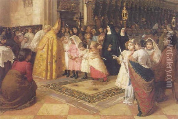 The First Communion Oil Painting - Noe Bordignon