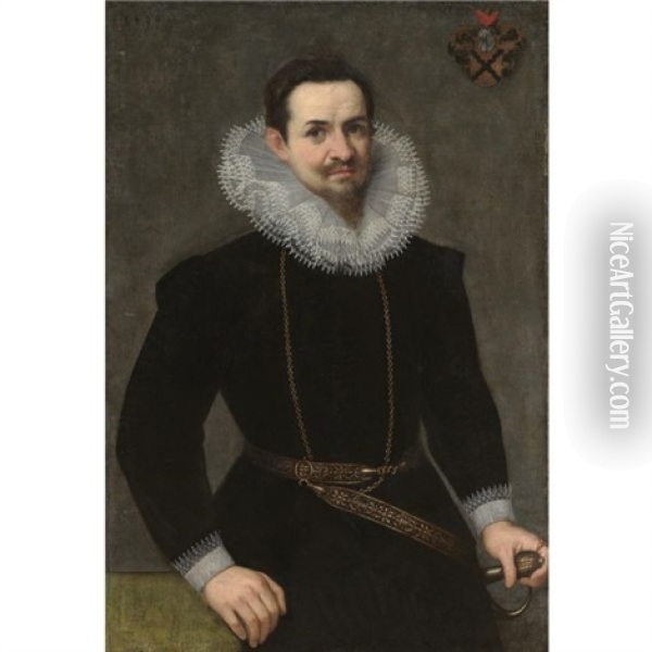 Portrait Of A Bearded Gentleman Wearing A Black Doublet And White Ruff Oil Painting - Frans Pourbus the Elder