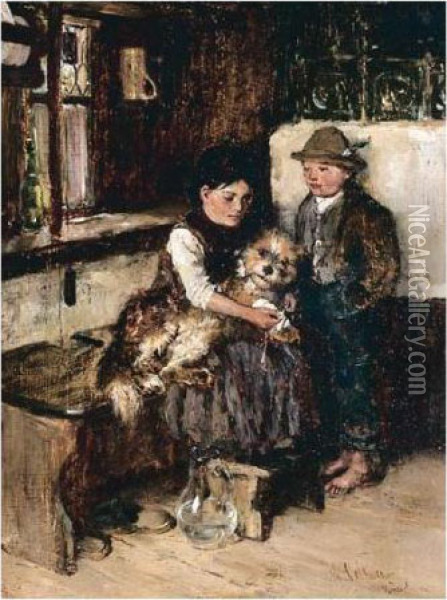 Bandaging A Paw Oil Painting - Wilhelm Velten