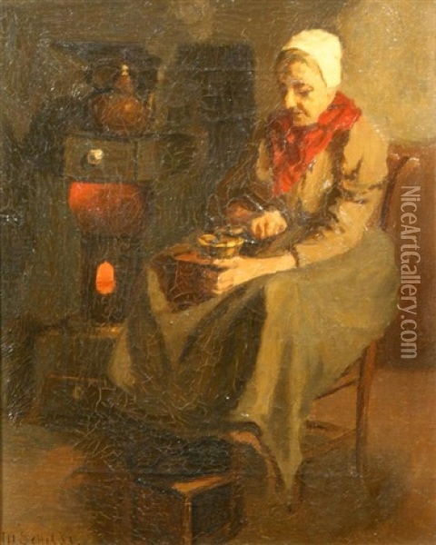 Interior With Coffee Grinder Oil Painting - Martinus Schildt